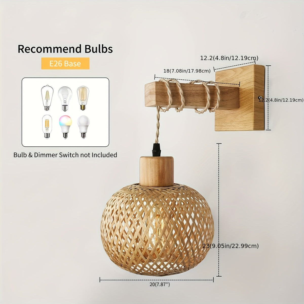 Rustic Wooden Wall Sconce | Handwoven Rattan & Wood Light Fixture