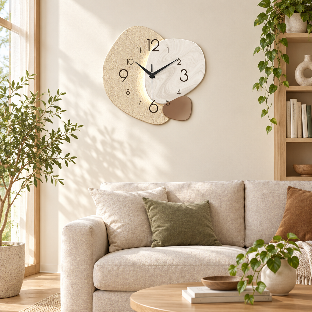 TempoStone modern silent wall clock in a bright living room