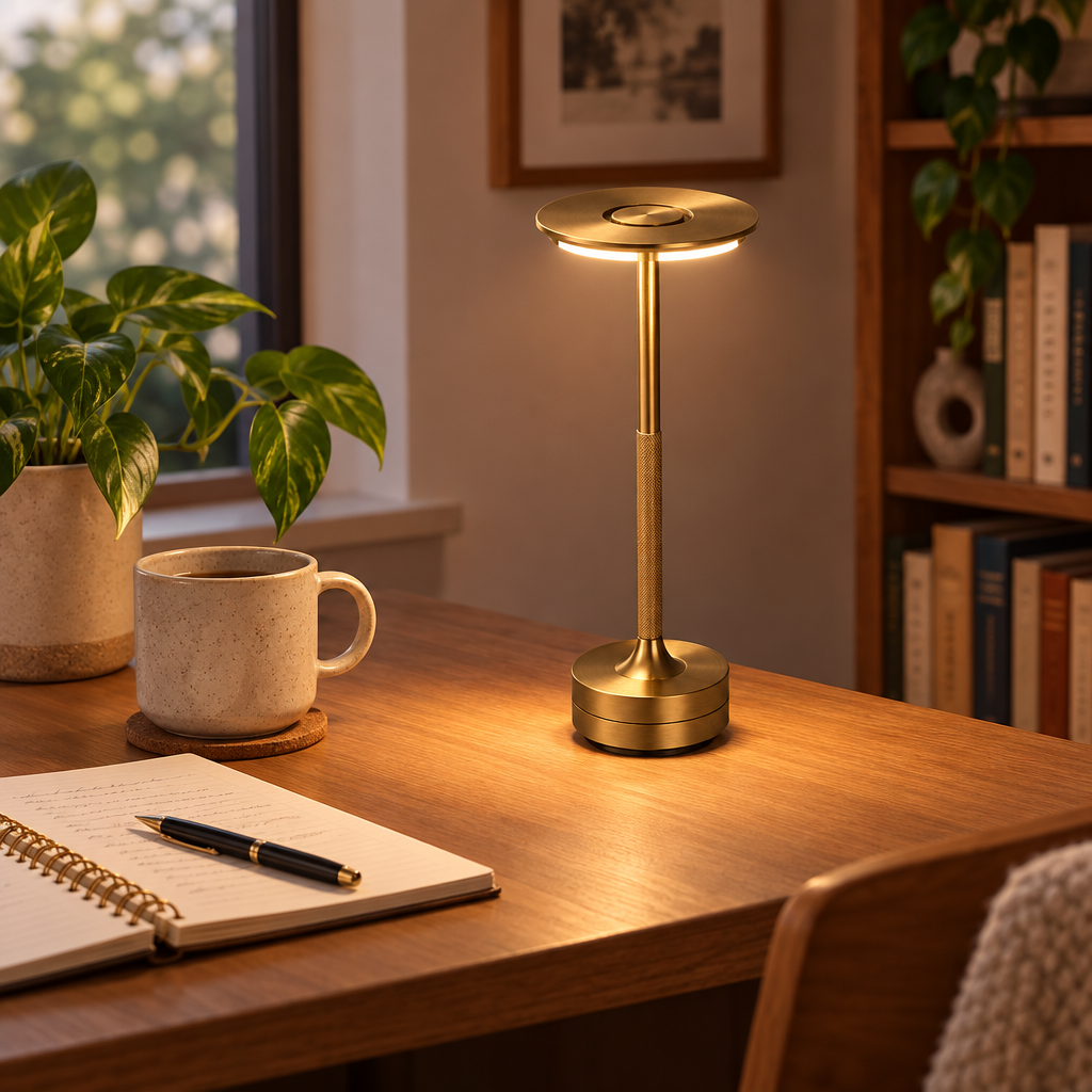 Rechargeable touch desk lamp on a study desk