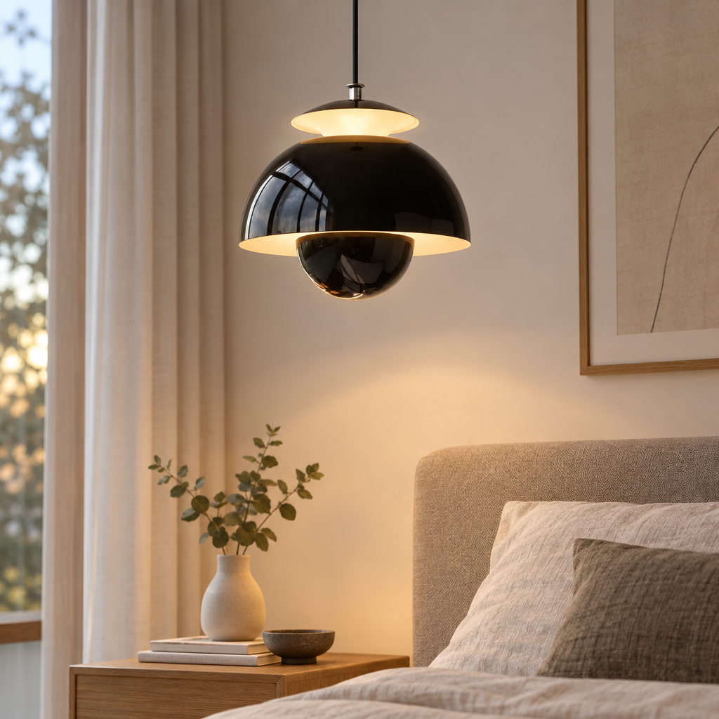 Scandinavian flower bud LED pendant light in a bedroom