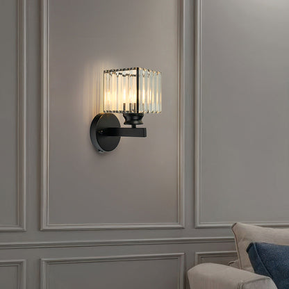 Faceted Crystal and Iron Wall Sconce