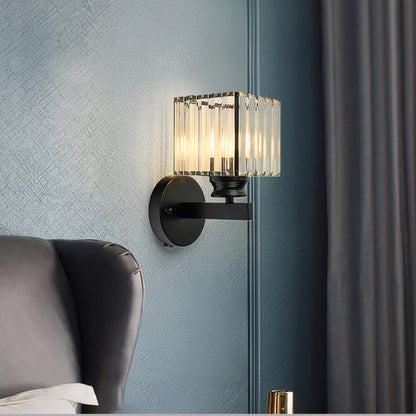 Faceted Crystal and Iron Wall Sconce