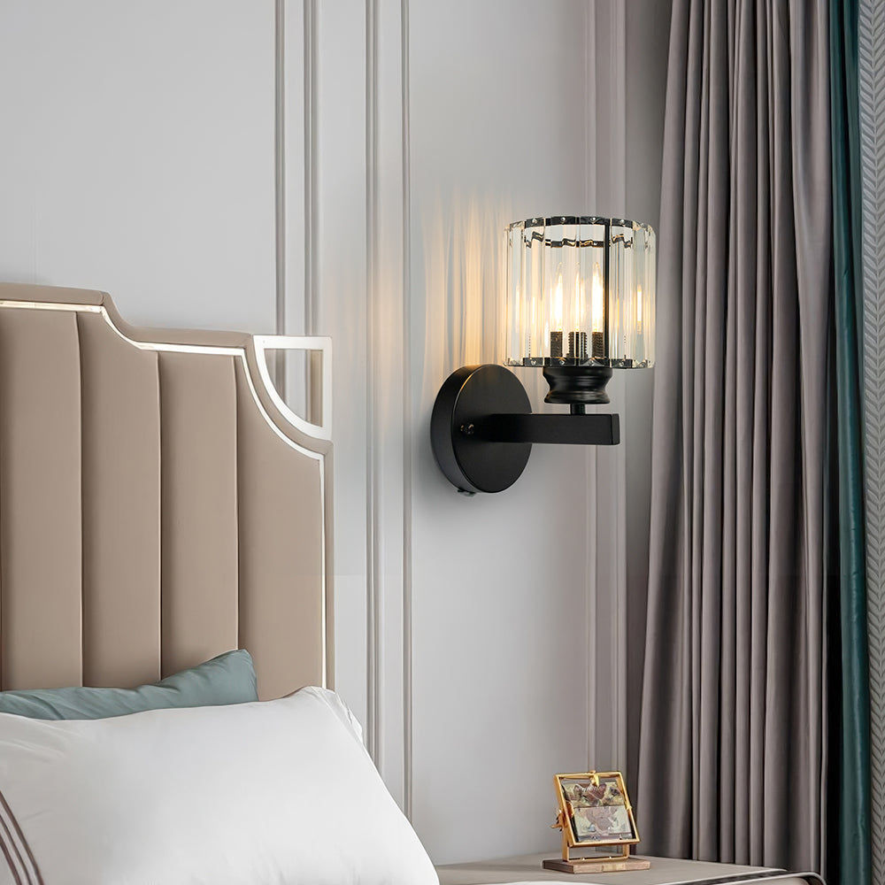 Faceted Crystal and Iron Wall Sconce