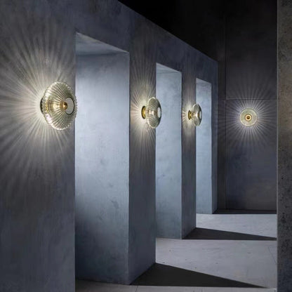 Ribbed Glass Disc Wall Sconce