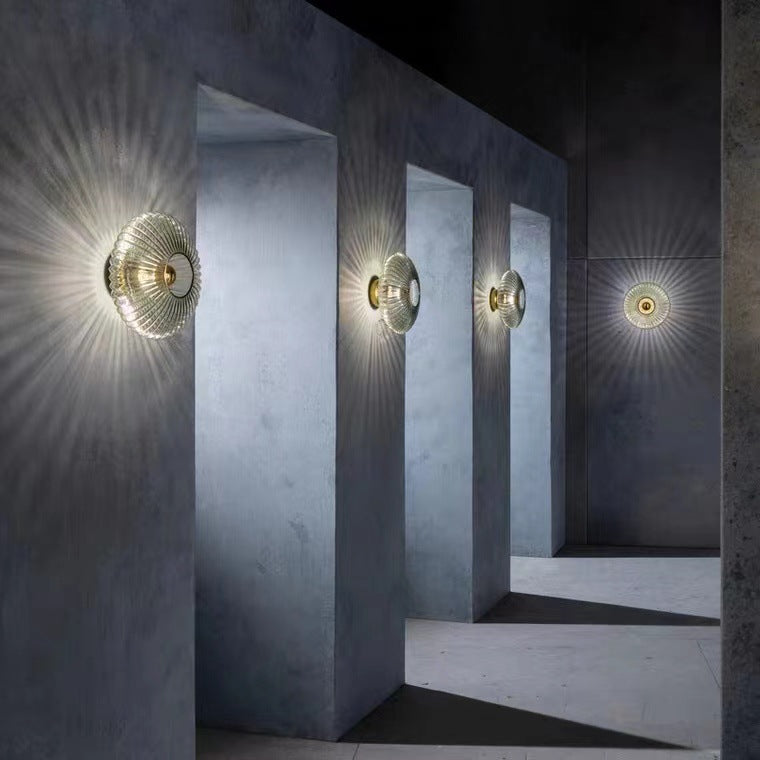 Ribbed Glass Disc Wall Sconce