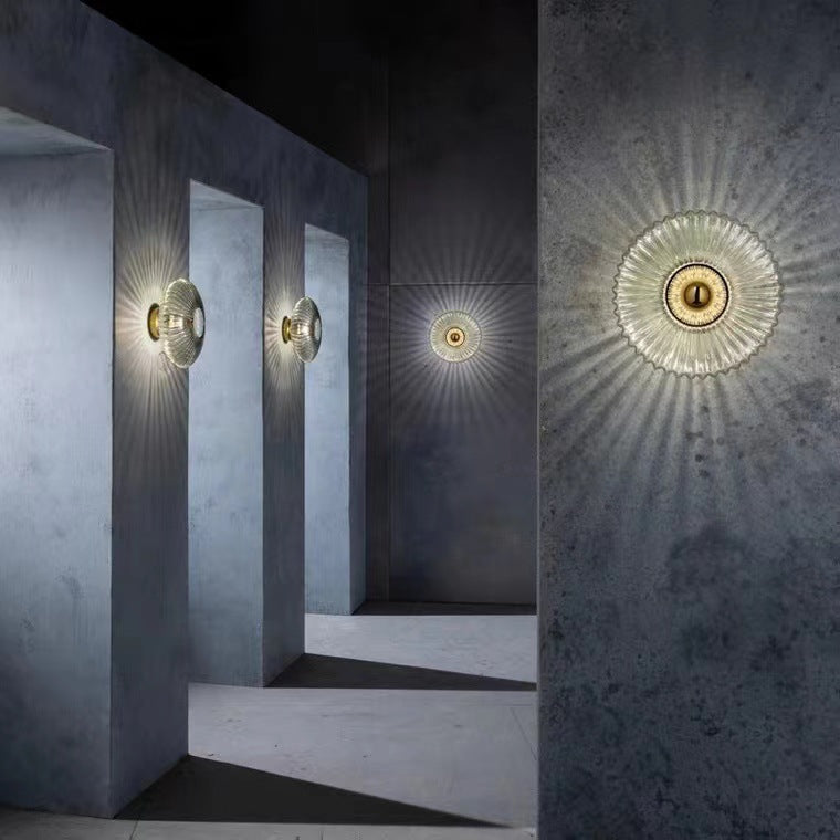 Ribbed Glass Disc Wall Sconce