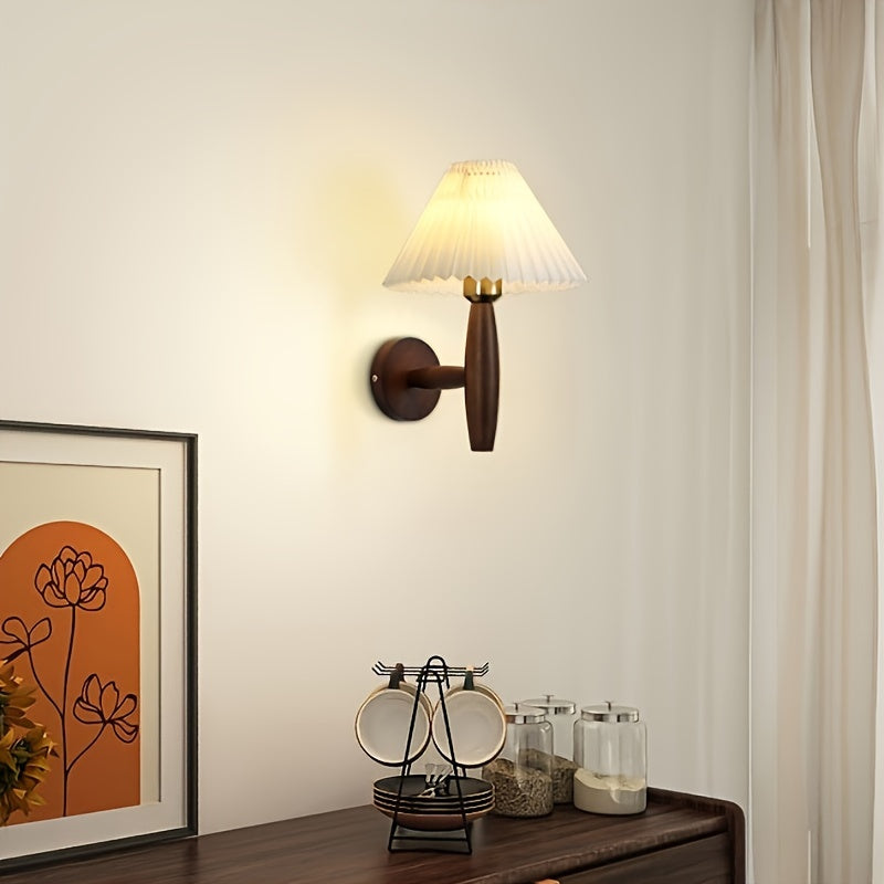 Nordic Wooden Wall Sconce with Pleated Shade