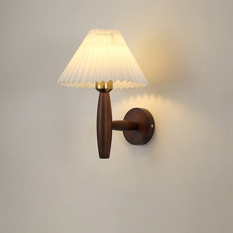 Nordic Wooden Wall Sconce with Pleated Shade
