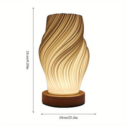 Modern Swirl LED Table Lamp with Wood Base