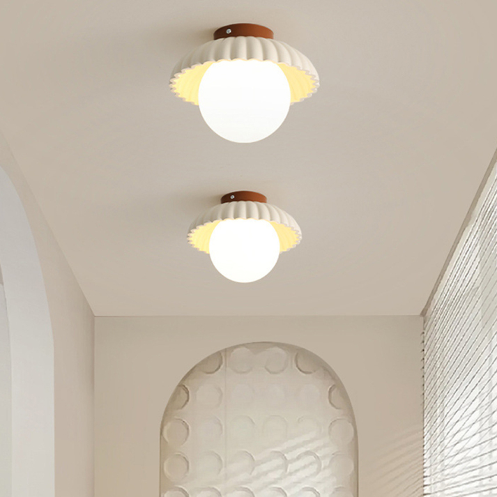Iron and Glass Globe Flush Mount Light