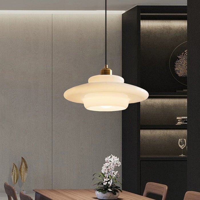 Mid-Century Milky White Glass Pendant