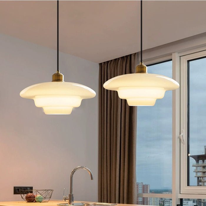 Mid-Century Milky White Glass Pendant