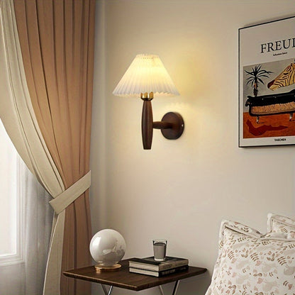 Nordic Wooden Wall Sconce with Pleated Shade