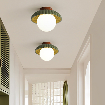 Iron and Glass Globe Flush Mount Light