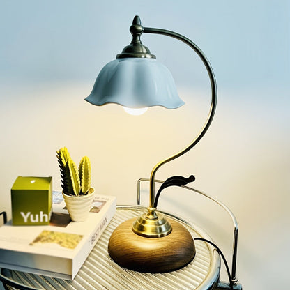 Vintage Goose Neck Floral Shade USB Table Lamp
