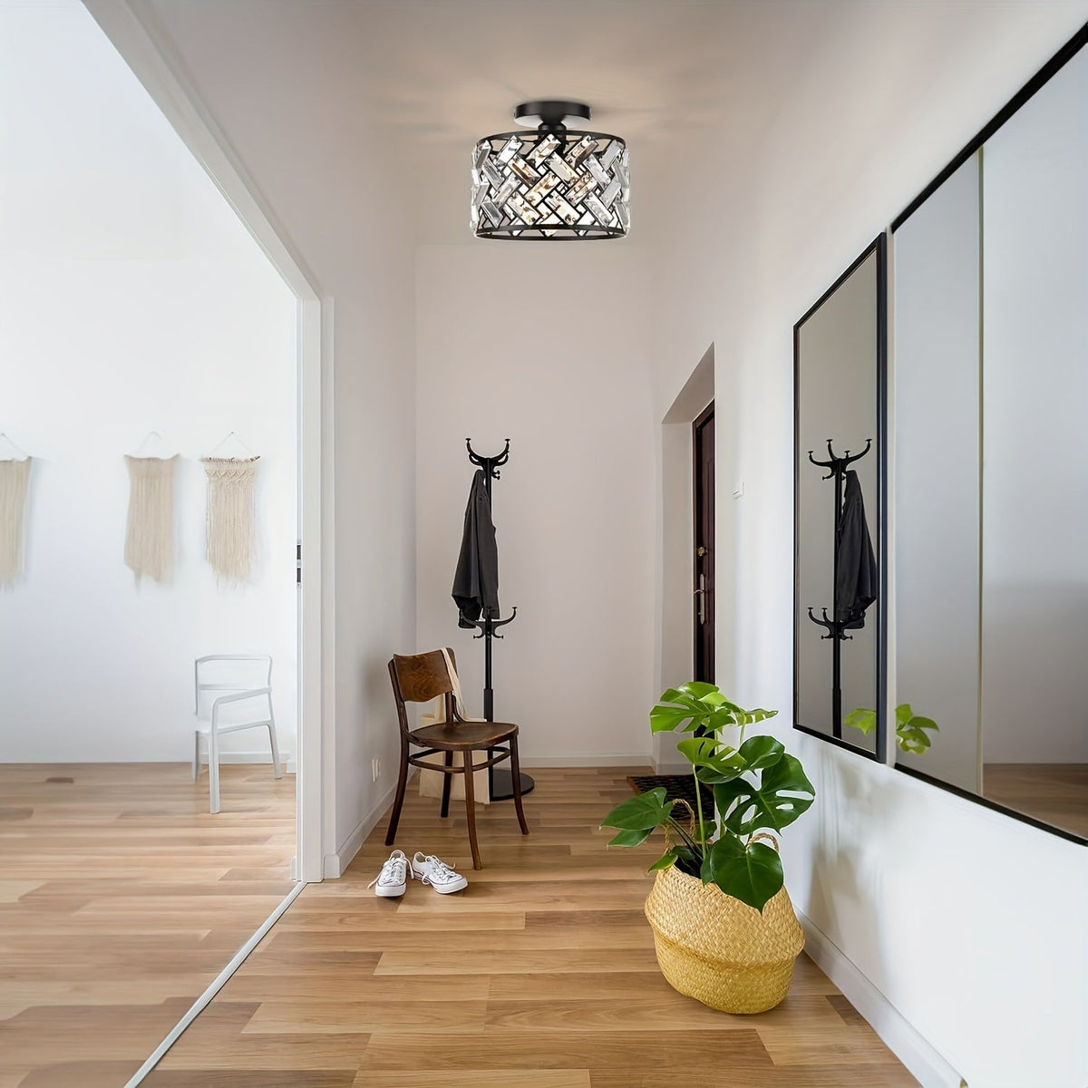 Modern Crystal Lattice Semi Flush Ceiling Light