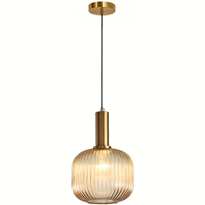 Ribbed Glass Brass Pendant Light