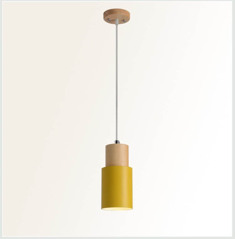 Nordic Macaron Cylinder Pendant Light | Modern Wood & Metal Design