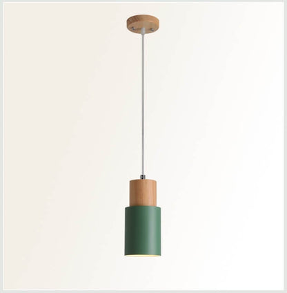 Nordic Macaron Cylinder Pendant Light | Modern Wood & Metal Design
