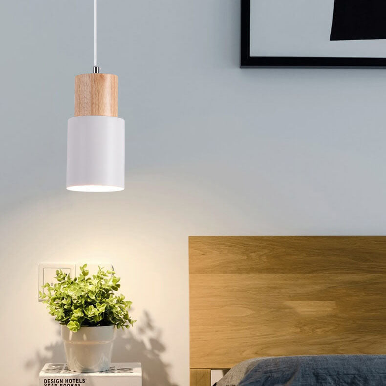 Nordic Macaron Cylinder Pendant Light | Modern Wood & Metal Design