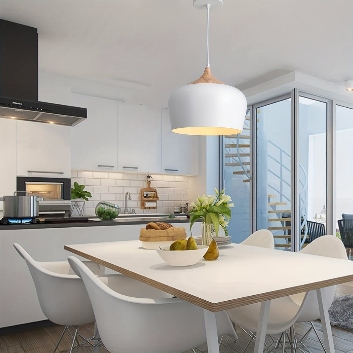 Matte Metal Wood Grain Pendant Light