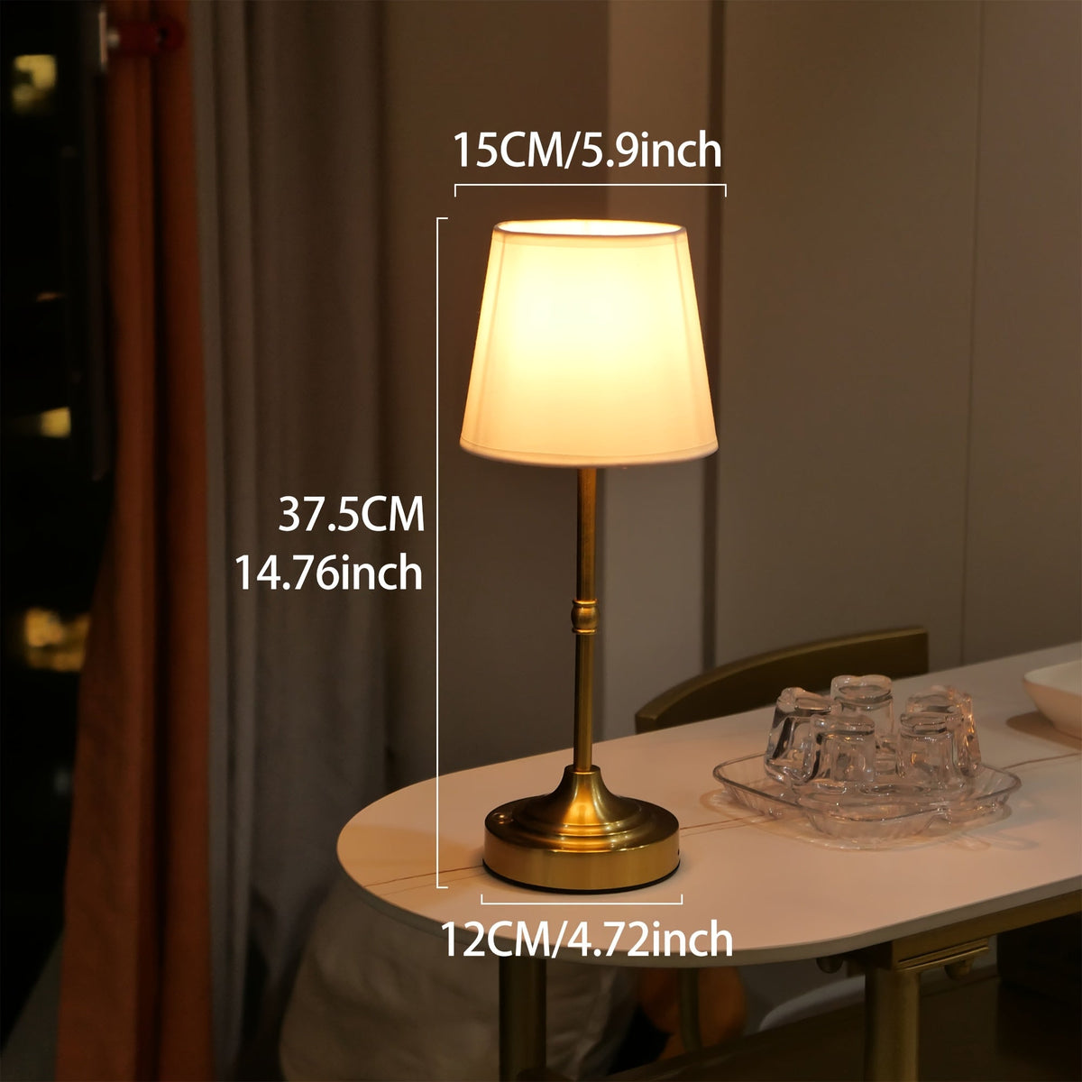 Brushed Gold Fabric Shade Cordless Table Lamp