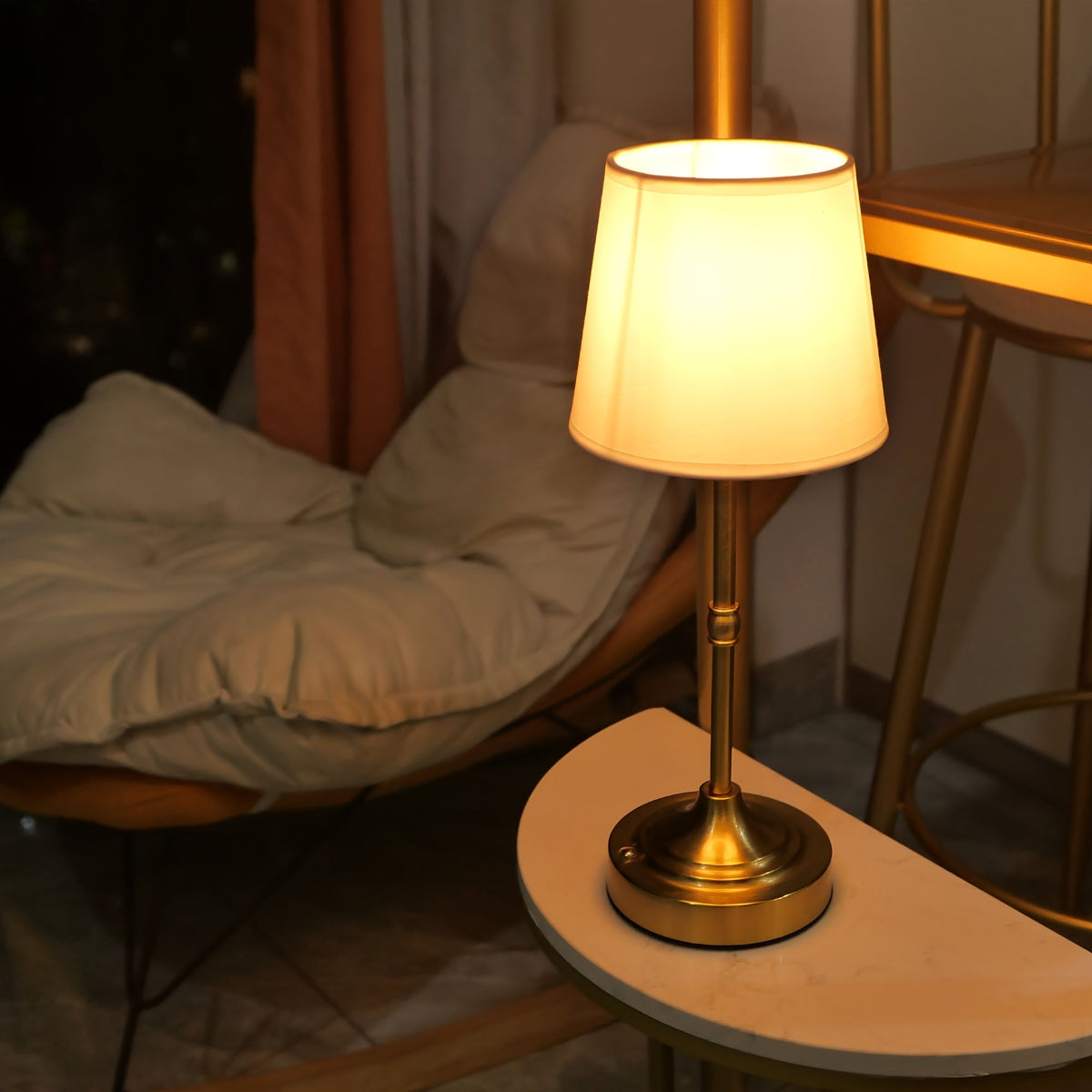 Brushed Gold Fabric Shade Cordless Table Lamp