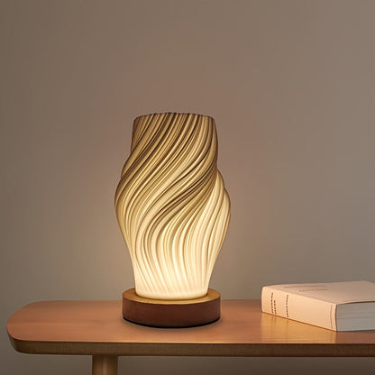 Modern Swirl LED Table Lamp with Wood Base