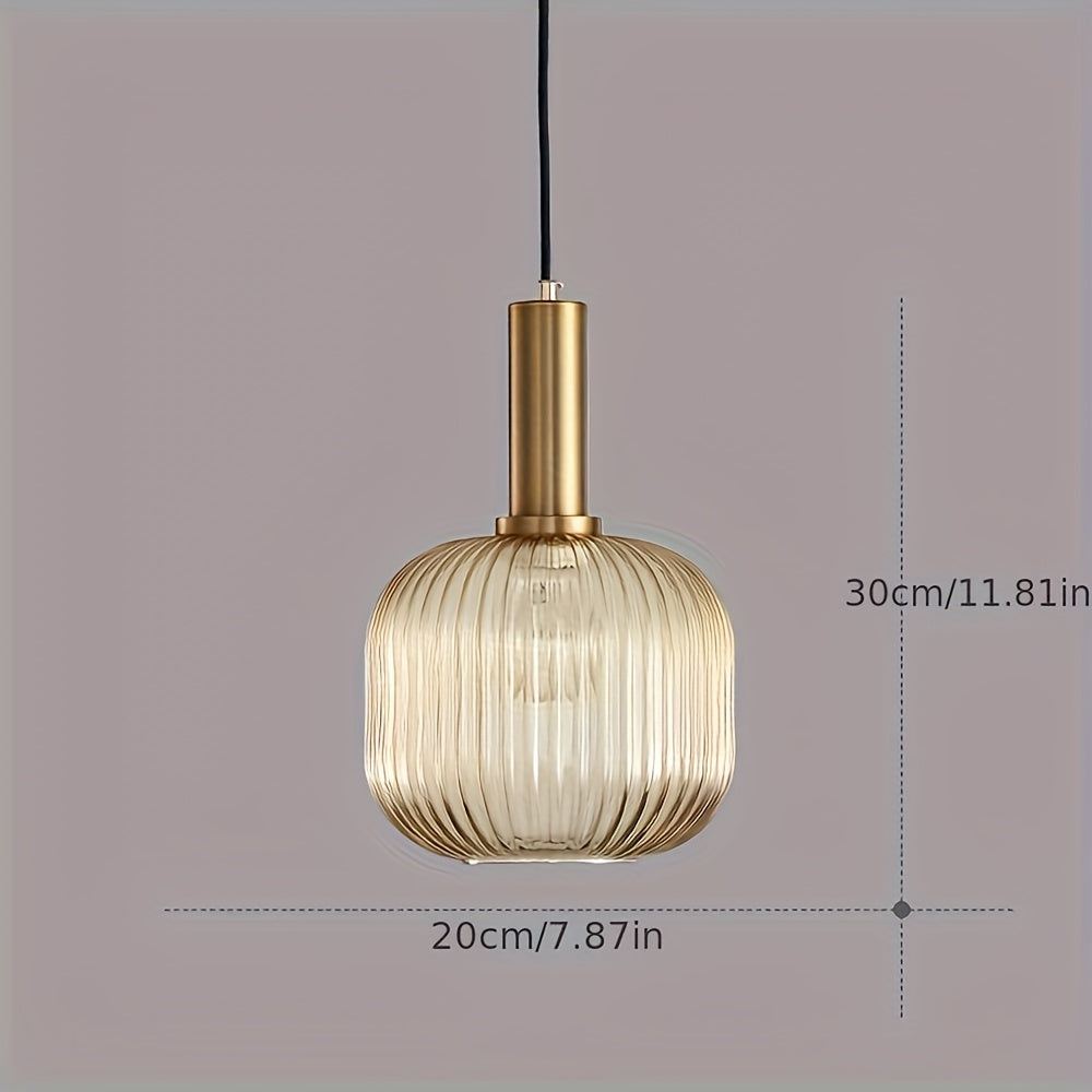 Ribbed Glass Brass Pendant Light