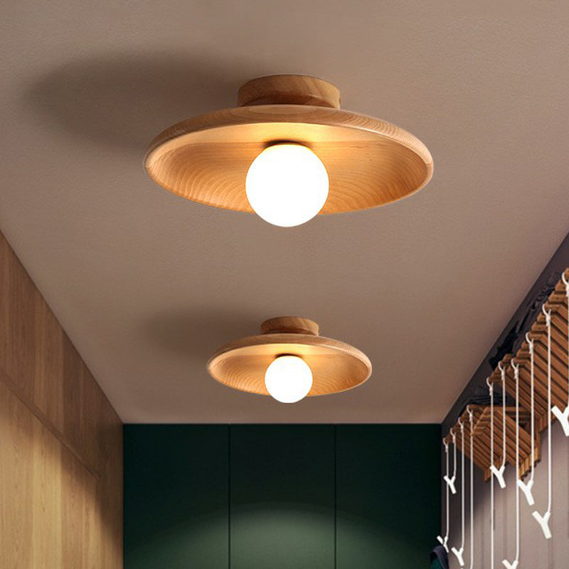 Wooden Bowl Semi-Flush Ceiling Light
