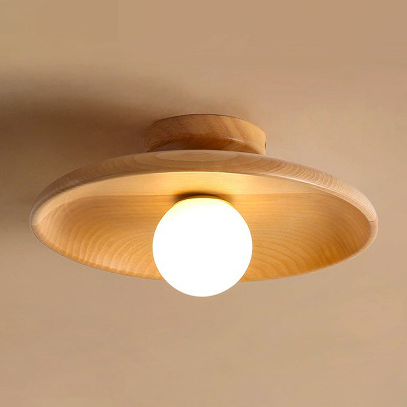 Wooden Bowl Semi-Flush Ceiling Light