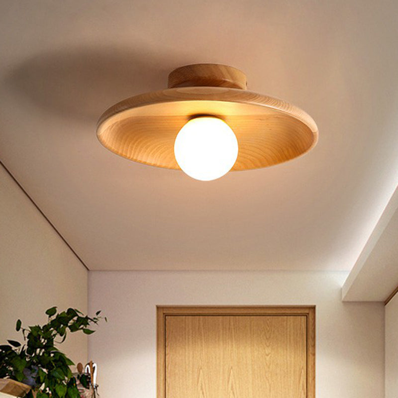 Wooden Bowl Semi-Flush Ceiling Light