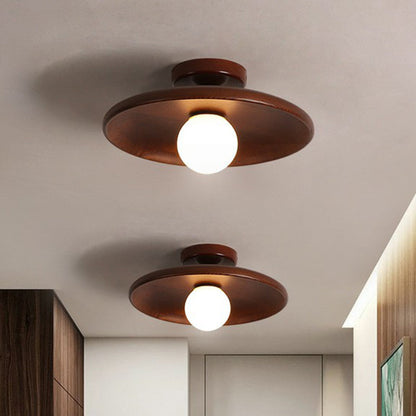 Wooden Bowl Semi-Flush Ceiling Light