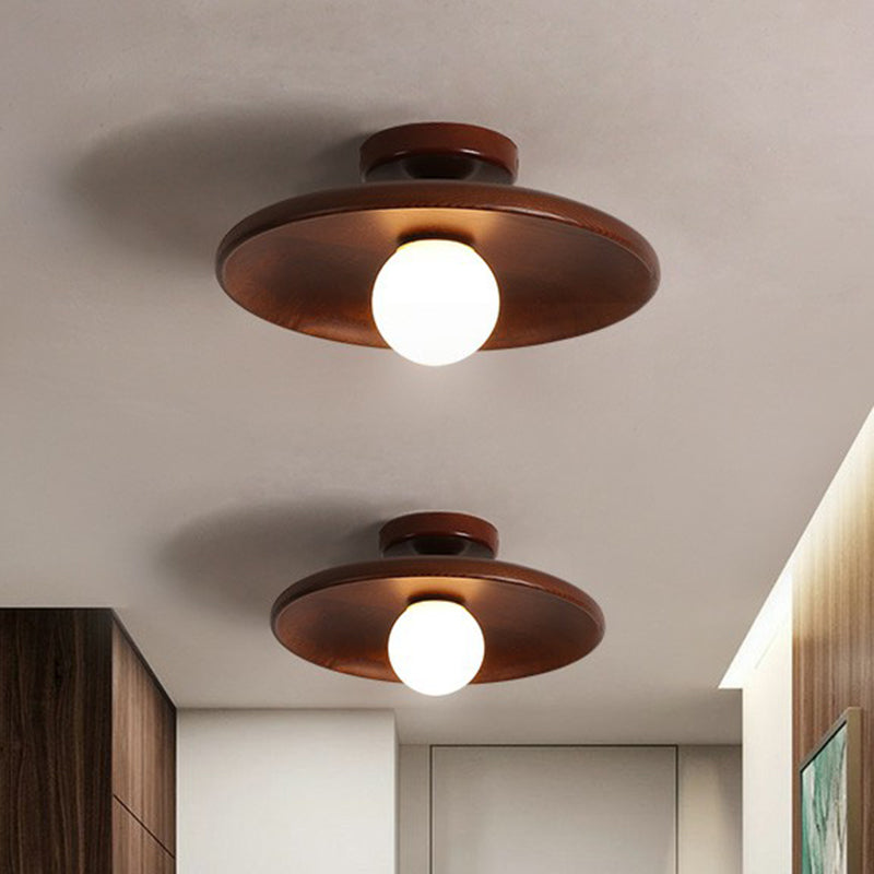 Wooden Bowl Semi-Flush Ceiling Light