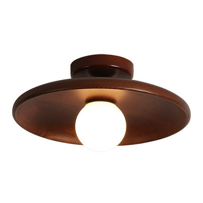 Wooden Bowl Semi-Flush Ceiling Light
