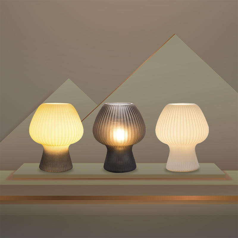 Vintage Ribbed Glass Mushroom Bedside Lamp