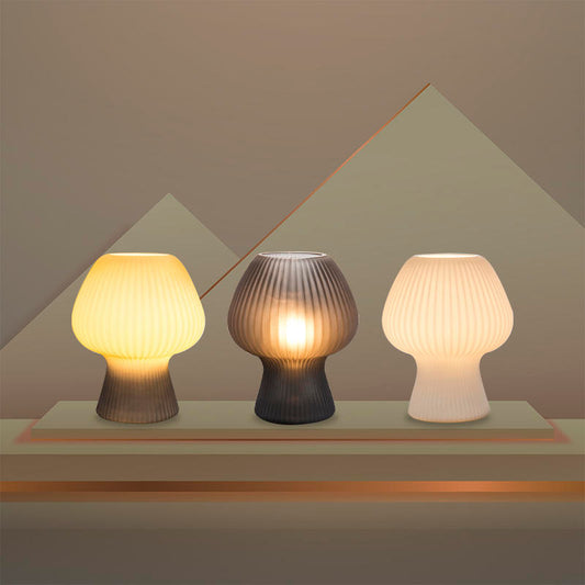 Vintage Ribbed Glass Mushroom Bedside Lamp