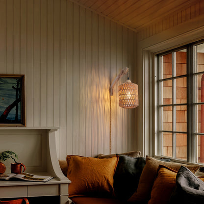 Boho Wood and Rattan Plug-In Wall Lamp