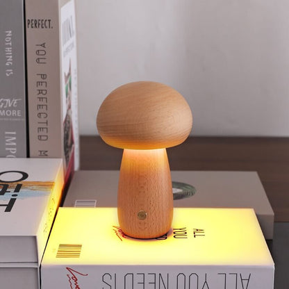 Portobello Mushroom Lamp | Natural Wood Rechargeable Night Light