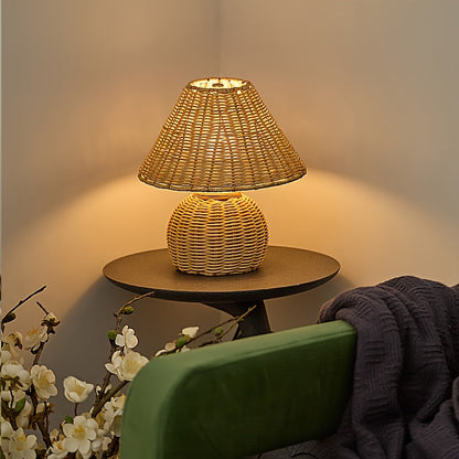 Bamboo Woven Desk Lamp | USB-Powered Boho Accent Light