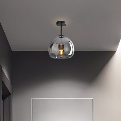 Vintage Bubble Glass Ceiling Light | Retro Amber Glass Pendant