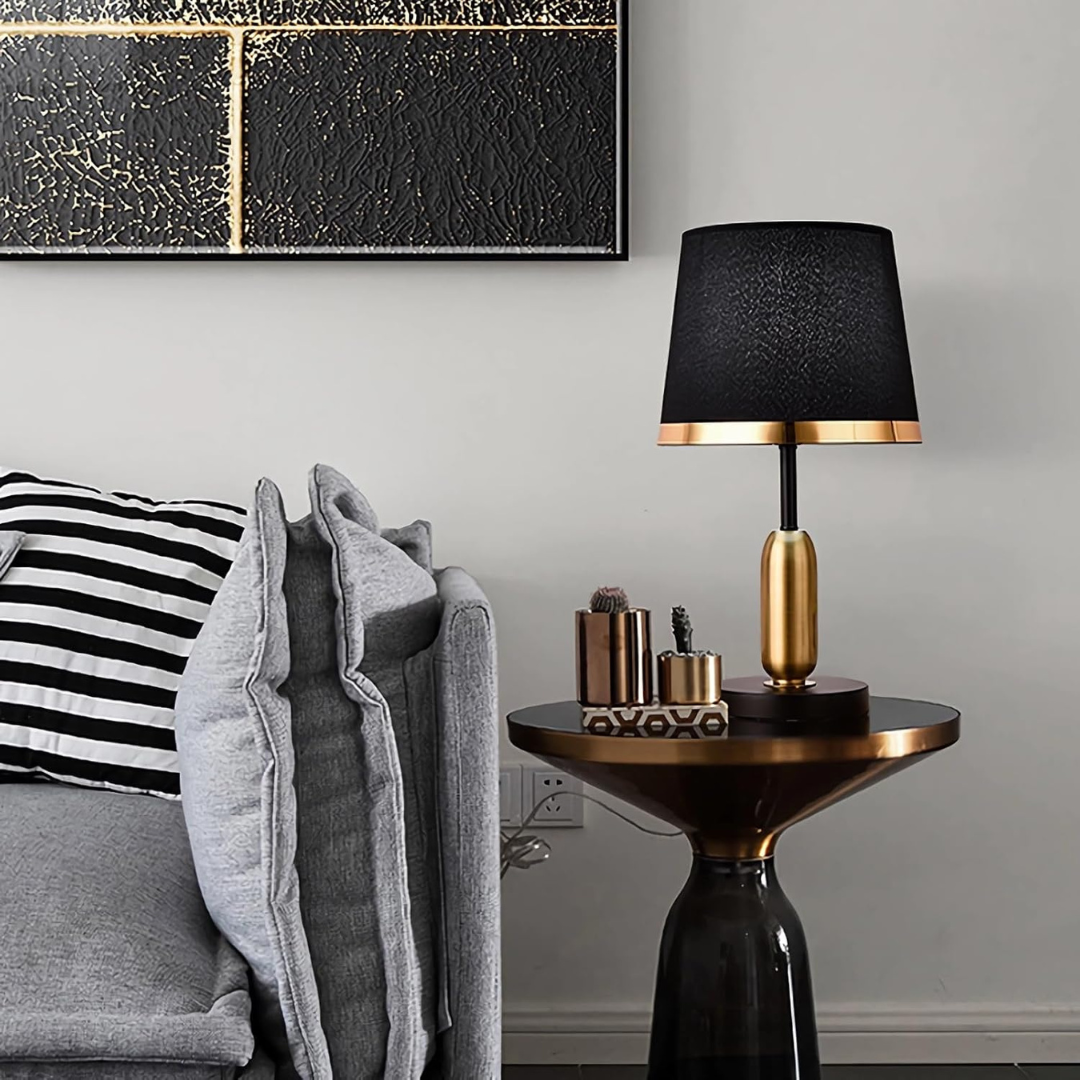 Black and Gold Fabric Shade Table Lamp