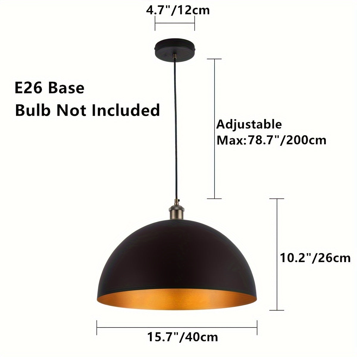 Industrial Black and Gold Dome Pendant