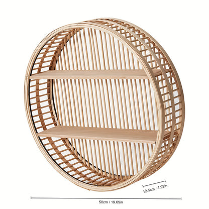 Round Bamboo Two-Tier Wall Shelf