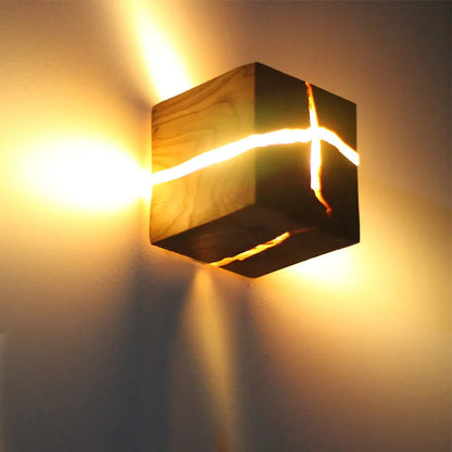 WoodAura Carved Wood and Resin Wall Light