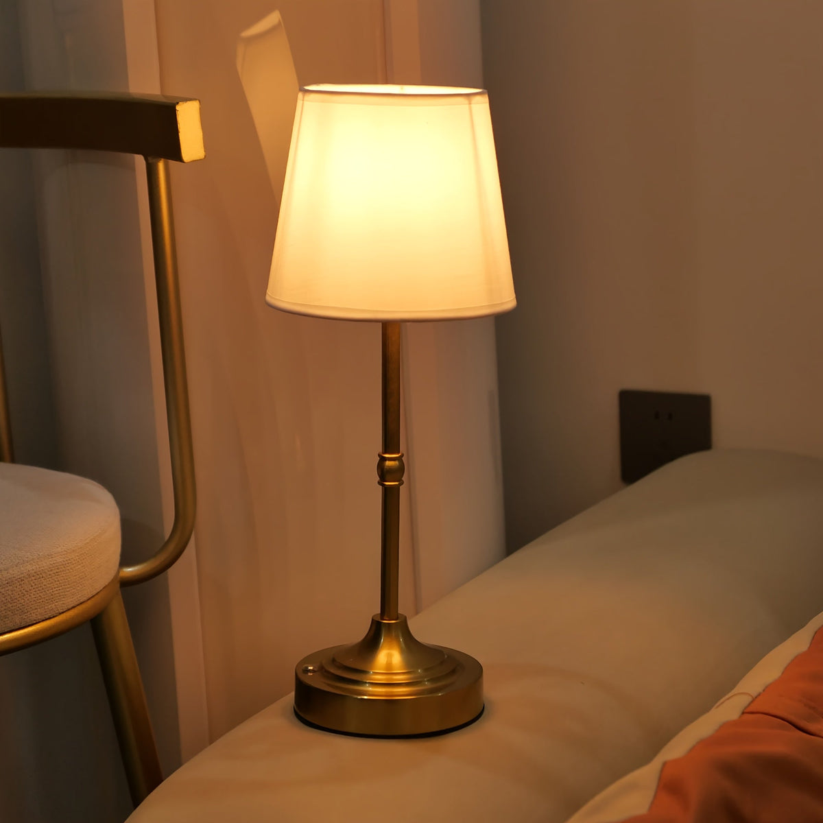 Brushed Gold Fabric Shade Cordless Table Lamp