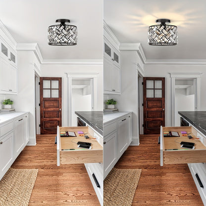 Modern Crystal Lattice Semi Flush Ceiling Light