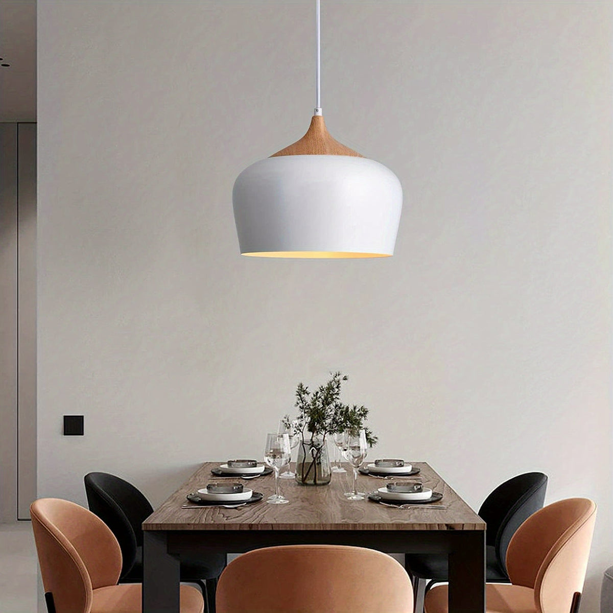 Matte Metal Wood Grain Pendant Light