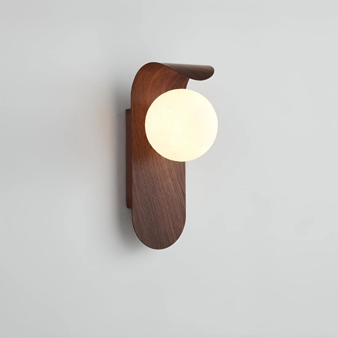 Icar Scandinavian Wood and Glass LED Wall Lamp