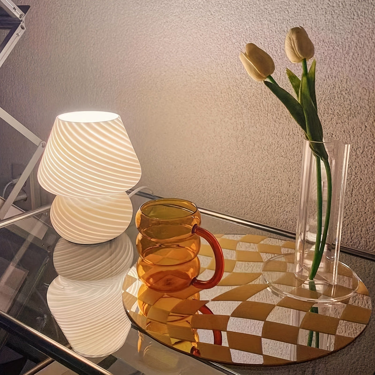Swirl Glass USB Dimmable Mushroom Lamp